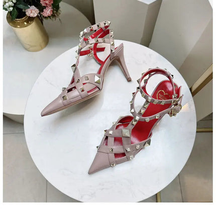 Nuovi Sandali con Tacco Alto e Borchie Primavera/Estate 2026, Sandali a Punta con Tacco Sottile, Scarpe Singole con Borchie platinumshop