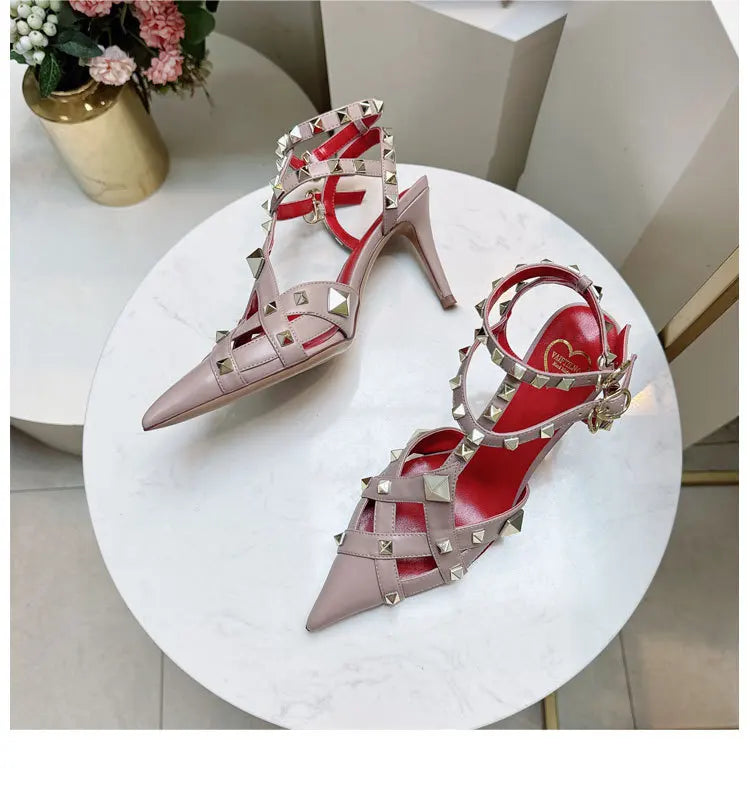 Nuovi Sandali con Tacco Alto e Borchie Primavera/Estate 2026, Sandali a Punta con Tacco Sottile, Scarpe Singole con Borchie platinumshop