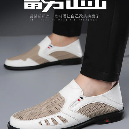 Scarpe basse formali estive maschili Scarpe casual traspiranti da uomo Scava fuori mocassini da uomo Mocassini fantastici Scarpe da esterno slip on fatte a mano