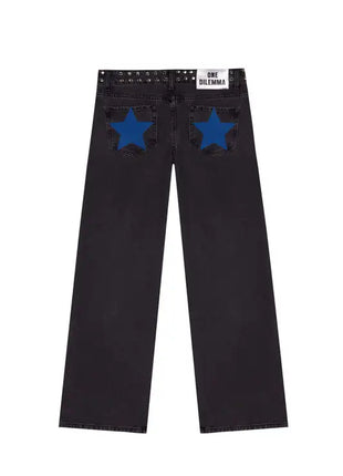 Y2k One Dilemma Pantaloni in denim Stampa leopardata Stella Jeans a gamba larga Streetwear Jeans larghi a vita alta Harajuku Abbigliamento donna gotico