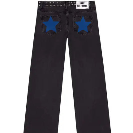 Y2k One Dilemma Pantaloni in denim Stampa leopardata Stella Jeans a gamba larga Streetwear Jeans larghi a vita alta Harajuku Abbigliamento donna gotico