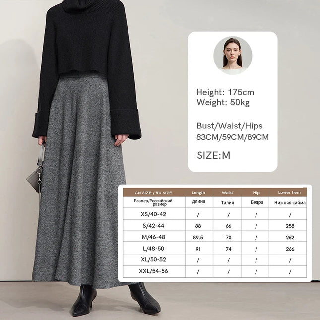 AMII Knitted Skirts For Women 2025 Autumn New Gentle A-line Long Skirt Loose Solid Color Elegant Versatile Woman Clothes12553045 PlatiNum