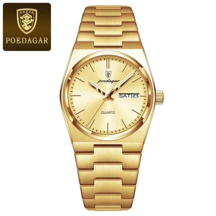 POEDAGAR Top squisito orologio da polso da donna impermeabile al quarzo luminoso orologio da donna casual data settimana orologi da donna in acciaio inossidabile platinumshop