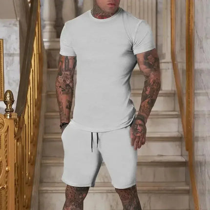 Tuta sportiva estiva all'aria aperta alla moda e casual T-shirt traspirante da uomo pantaloncini tuta casual e alla moda in due pezzi platinumshop