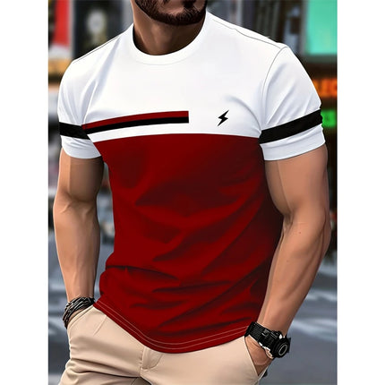Men's Simple Fashion Striped Graphic T-shirt Summer Fashion Short Sleeve 3D Printed T-shirt Casual Oversized Crew Neck T-shirt