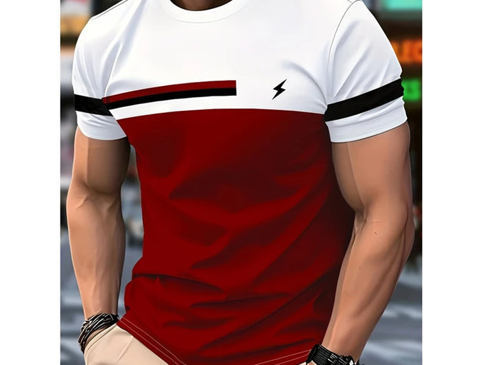Men's Simple Fashion Striped Graphic T-shirt Summer Fashion Short Sleeve 3D Printed T-shirt Casual Oversized Crew Neck T-shirt