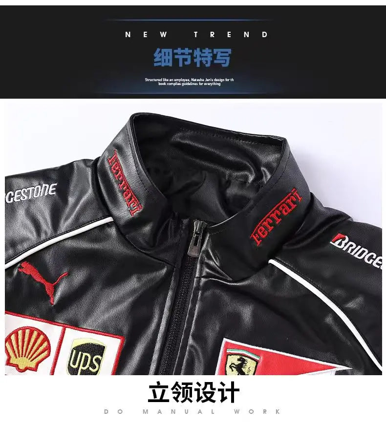Giacca calda Ferrari F1 da uomo, look retrò motociclistico.