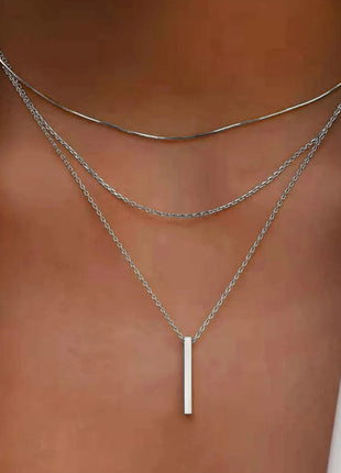 Collana impilabile a tre strati in argento sterling 925 da donna con ciondolo a striscia semplice, gioielli con catena a clavicola ipoallergenica impermeabile PlatiNum