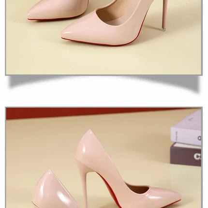 2024 Scarpe da donna Tacchi alti rossi Décolleté sexy con punta a punta 12 cm Scarpe da abito da sposa Colore nero nudo Tacchi alti con fondo in gomma rossa