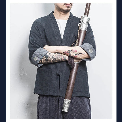 Camicia stile giapponese Kimono Haori Samurai Vestaglie Abito Cinese Hanfu Cardigan Giacche Retro Top Moda Cappotti di jeans Camicetta casual