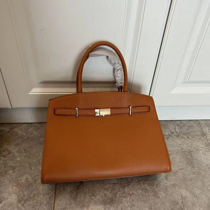 Borsa a mano di lusso in pelle martellata con chiusura in metallo, manico rigido, borsa professionale per affari e cerimonie