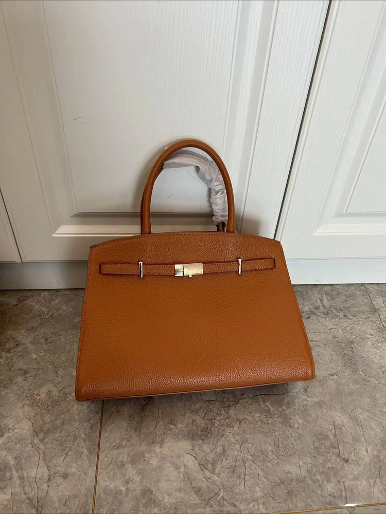 Borsa a mano di lusso in pelle martellata con chiusura in metallo, manico rigido, borsa professionale per affari e cerimonie