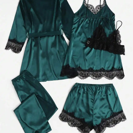 5 pezzi pigiama da notte in raso da donna set accappatoio lingerie sexy accappatoio abito da notte in seta di pizzo pantaloni indumenti da notte vestiti per la casa PJ