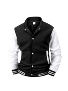 Men's Fleece-Lined Varsity Jacket Autumn Winter Warm Color Block Baseball Jacket Button Front & Striped Cuffs Retro Casual Coat