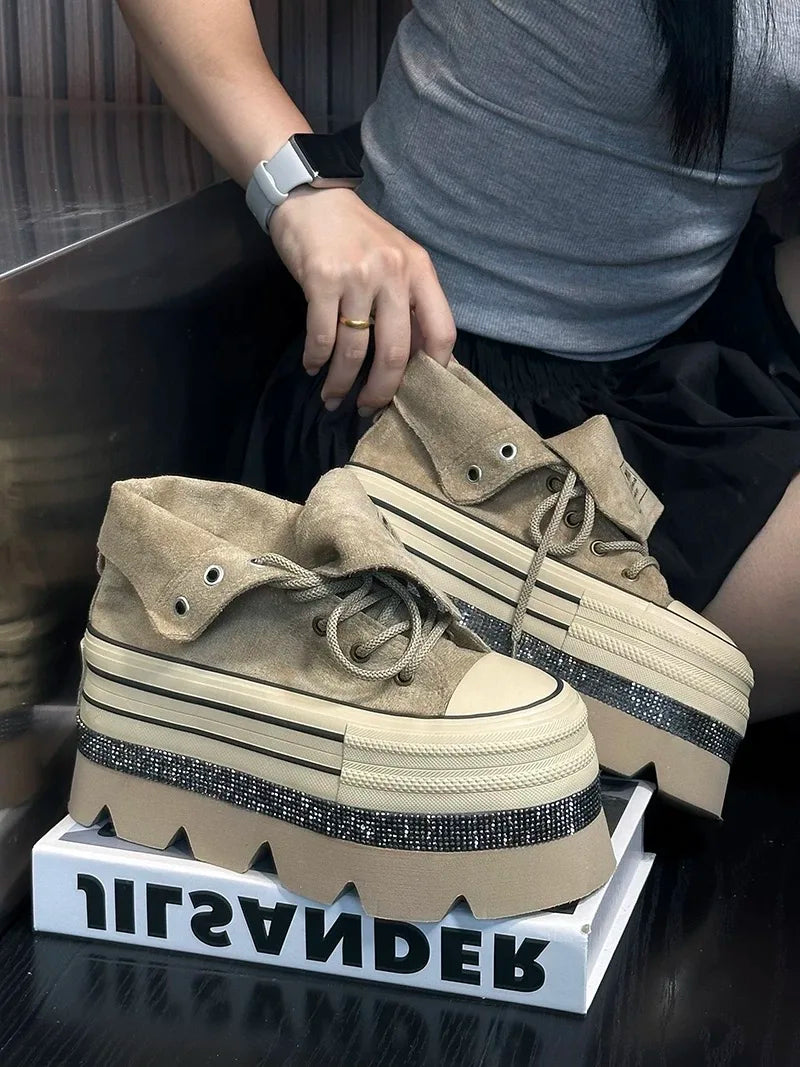 Autumn Winter High Heels Shoes Female Hip Hop Platform Chunky Sneakers Thick Bottom Shoes Short Ankle Boots Casual Fashion Shoe