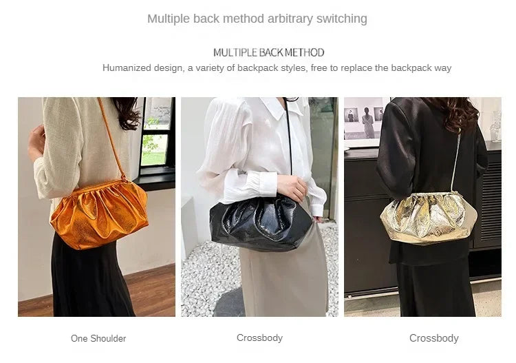 Small Luxury Design Women's Leather Silver Cloud Bag Female Gold Crossbody Bag Ladies Party Clutch Purse Female Handbags PlatiNum