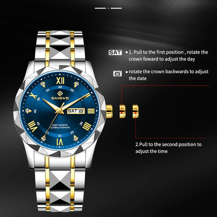 BANGWEI Orologio da donna elegante e lussuoso al quarzo, orologio da polso classico e semplice in acciaio inossidabile, con data automatica, impermeabile, con diamanti platinumshop