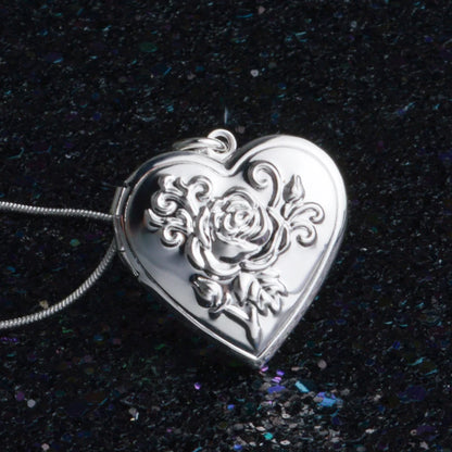 Classico Vintage Rose Flower 925 Sterling Silver medaglione doppio cuore collana foto El collare ciondolo donna miglior regalo