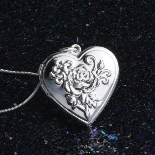 Classico Vintage Rose Flower 925 Sterling Silver medaglione doppio cuore collana foto El collare ciondolo donna miglior regalo