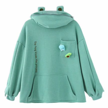 Y2K Autumn Winter Unisex Cartoon Frog Fleece Hoodies Loverly Zipper Loose Warm Sweatshirt Full Sleeve Harajuku Hooded Jackets