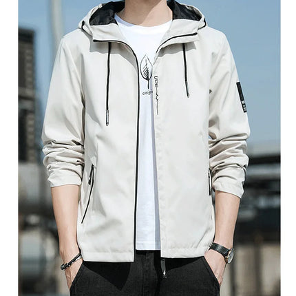 Casual Hooded Men's Jacket Youth Outerwear Spring Autumn New Style Korean Version Anti-Wrinkle Wear-Resistant Windproof Polye...