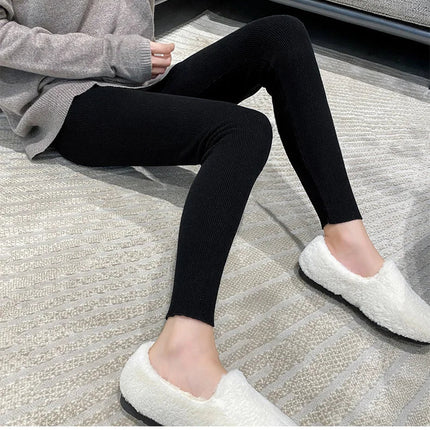 Autumn Winter Women Wool Thickening Leggings High Waist Ribbed Vertical Stripe Casual Knitted Leggings Warm Wear out Pantyhose PlatiNum