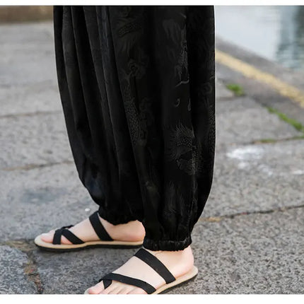 Vendite calde Pantaloni Da Uomo 2024 Nuovo Drago di Seta del Ghiaccio Fiore Scuro Bloomers Moda Allentata Gamba Larga Casual di Alta Qualità Pantaloni Maschili di Marca