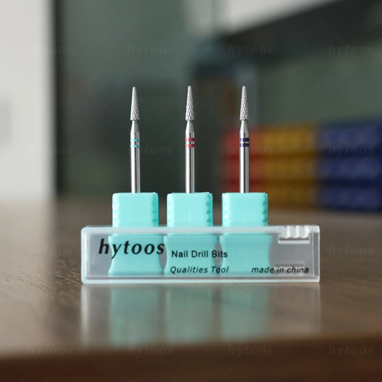 HYTOOS Round Cone Diamond Cut Pro Nail Drill Bits Chrome Russian Cuticle Bit for Electric Nail Drill Dead Skin Cleaner Prep Tool