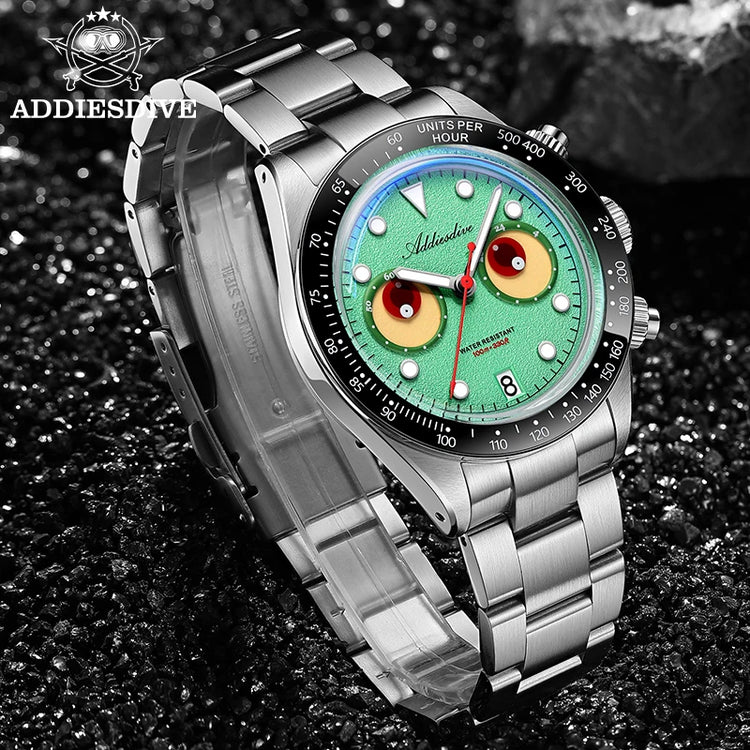 ADDIESDIVE Luxury Men's Watch AD2557 VK64 Quartz Chronograph 40mm Ceramic Bezel BGW9 Luminous 100M Waterproof Fashion Watch