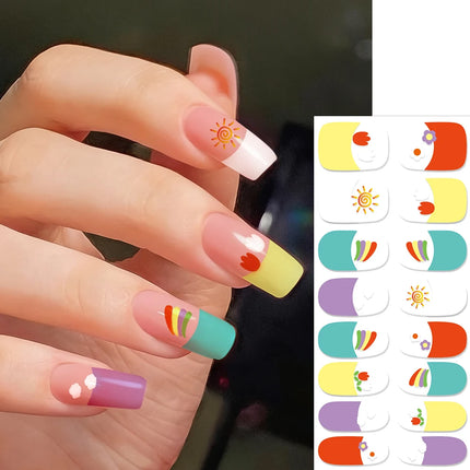 16Tips Semi Cured Leopard Print Gel Nail Stickers Chic Maillard Color Nail Strips Patch Self-adhesive UV Lamp Need Press On Nail