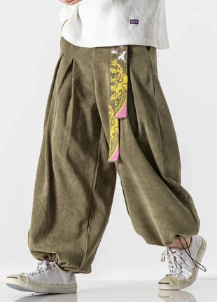 Cineserie Cintura Pantaloni da uomo Moda Pantaloni sportivi larghi Harajuku Pantaloni da jogging Hip Hop Velluto a coste Coppia casual Pantaloni Harem M-5XL