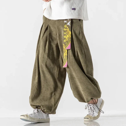 Cineserie Cintura Pantaloni da uomo Moda Pantaloni sportivi larghi Harajuku Pantaloni da jogging Hip Hop Velluto a coste Coppia casual Pantaloni Harem M-5XL