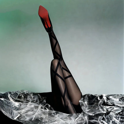 Collant Sexy da Donna Sottili in Jacquard a Rombi, Collant Gotici JK con Finte Cinghie Incrociate, Leggings
