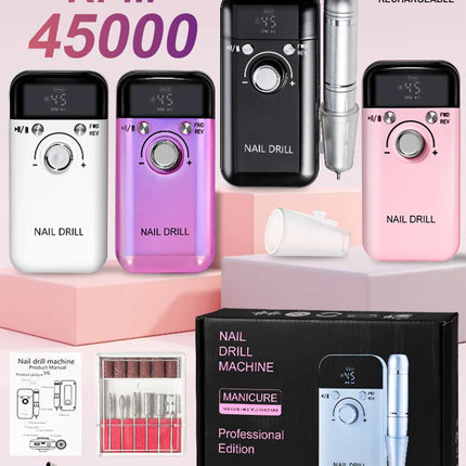 LIMEGIRL 45000RPM Electric Nail Drill Polisher Rechargeable Portable Electric Nail File Machine Kit for Home Acrylic Gel Nails Polishing