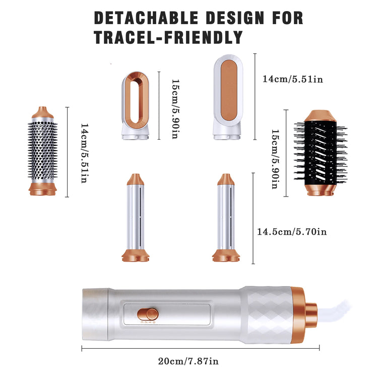 5 in 1 Hair Dryer Brush Detachable Blow Dryer Comb Ionic Hot Air Brush Hair Styling Tool Electric Thermal Brush Air Curler Wand