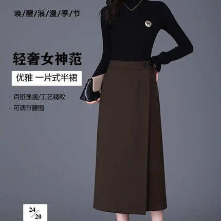 Women's Woolen Autumn and Winter New Style Elegant One-piece Unique and Stylish Straight Tube Slit Hugging Skirt PlatiNum