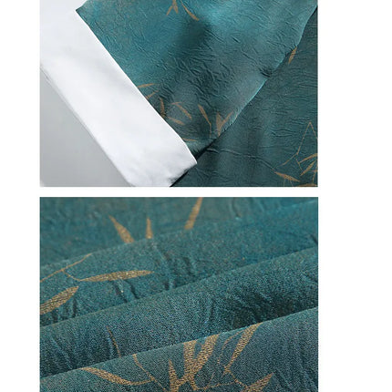 Camicie da uomo estive di lusso in jacquard con foglie di bambù, camicia a maniche corte da uomo in stile cinese tradizionale, camicia casual da uomo per Kung Fu e Tai Chi