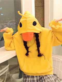 Deeptown Kawaii Duck Hoodies Women Long Sleeve Cute Tops Emo Clothes Korean 2023 Fashion Winter Yellow Casual Pullover Soft Girl
