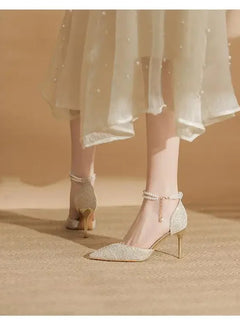 Size 31-43 Women High Heels Stiletto Heel Summer Lace Mesh Sweet Gold Silver Wedding Shoes