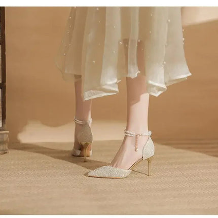 Size 31-43 Women High Heels Stiletto Heel Summer Lace Mesh Sweet Gold Silver Wedding Shoes PlatiNum