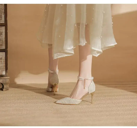 Size 31-43 Women High Heels Stiletto Heel Summer Lace Mesh Sweet Gold Silver Wedding Shoes PlatiNum