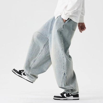 Pantaloni a gamba larga in denim Pantaloni casual alla moda da uomo Pantaloni larghi a lanterna Hip Hop Jeans streetwear Pantaloni elastici in vita maschile oversize