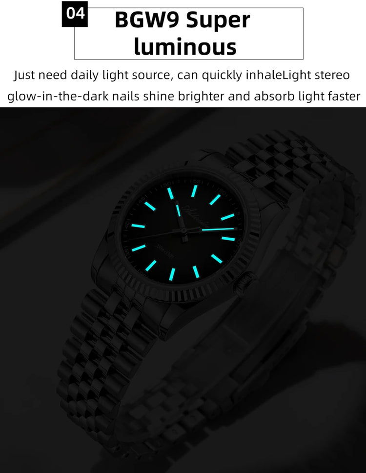 ADDIESDIVE 36mm Luxury Watch for Women VH31 Movement 100m Waterproof BGW9 Luminous Diving Watches Stainless Steel Quartz Watch