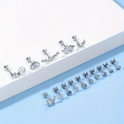 Florideco 1PC Stainless Steel Cartilage Stud Earrings for Women Opal Flat Back Earring Studs Lip Bar Nose Ear Piercing Jewellery PlatiNum