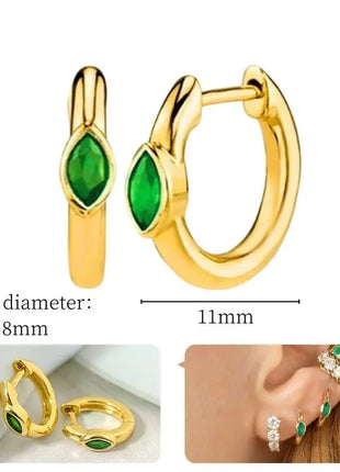 925 Sterling Silver Needle Green Zircon Gold Earrings Heart Hoop Earrings for Women Delicate Stud Earrings Luxury Jewelry Gifts PlatiNum