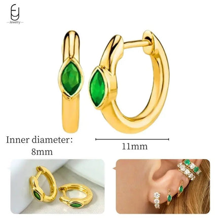 925 Sterling Silver Needle Green Zircon Gold Earrings Heart Hoop Earrings for Women Delicate Stud Earrings Luxury Jewelry Gifts PlatiNum