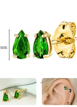 925 Sterling Silver Needle Green Zircon Gold Earrings Heart Hoop Earrings for Women Delicate Stud Earrings Luxury Jewelry Gifts PlatiNum