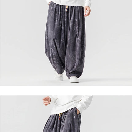 Pantaloni a gamba larga in velluto a coste da uomo in stile giapponese pantaloni larghi casual da uomo spessi e caldi pantaloni a lanterna Hip Hop streetwear taglie forti 5XL