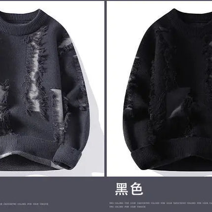 Ripped Sweater Men's Loose Crew Neck Knit Bottom Shirt Handsome Autumn Clothes on The Fashion  Sweater Pullover Sweater
