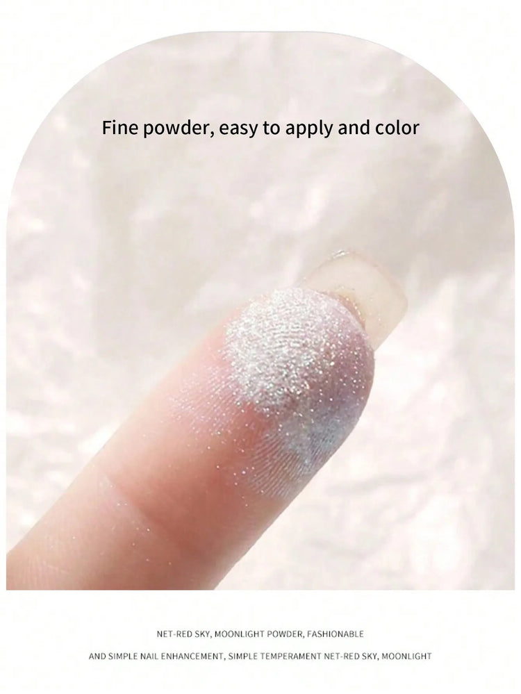 1 Box Moonlight Mirror Nail Powder Silver Fine Glitter Metallic Effect Pigment Gel Polish Chrome Holographic Nail Powder Nail Art Decorations